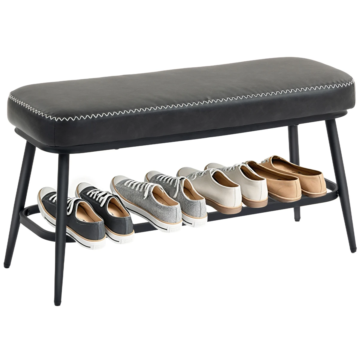 HOMCOM HOMCOM Shoe Bench, PU Leather Shoe Storage Bench for Entryway -