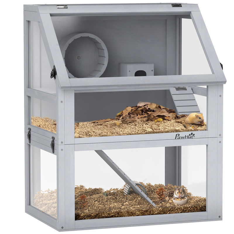 PawHut Wooden Hamster Cage w/ Detachable Bottom, Hut, Seesaw - from PawHut