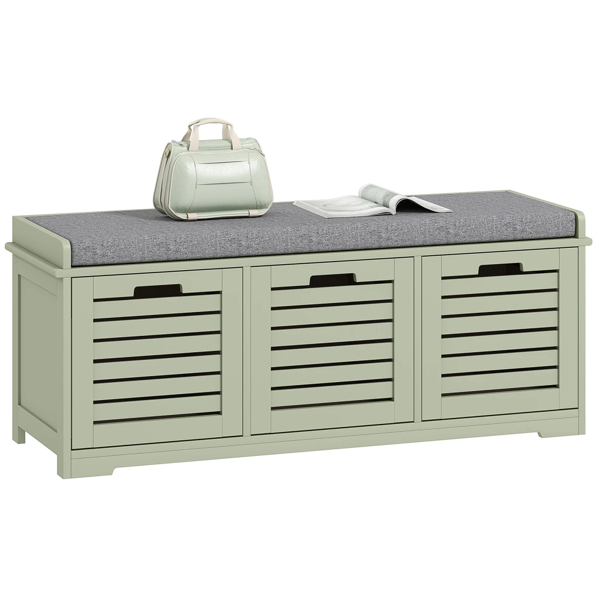 HOMCOM Shoe Storage Bench Medium Cushioned Top Slatted Doors Entryway Organizer For Shoes by HOMCOM