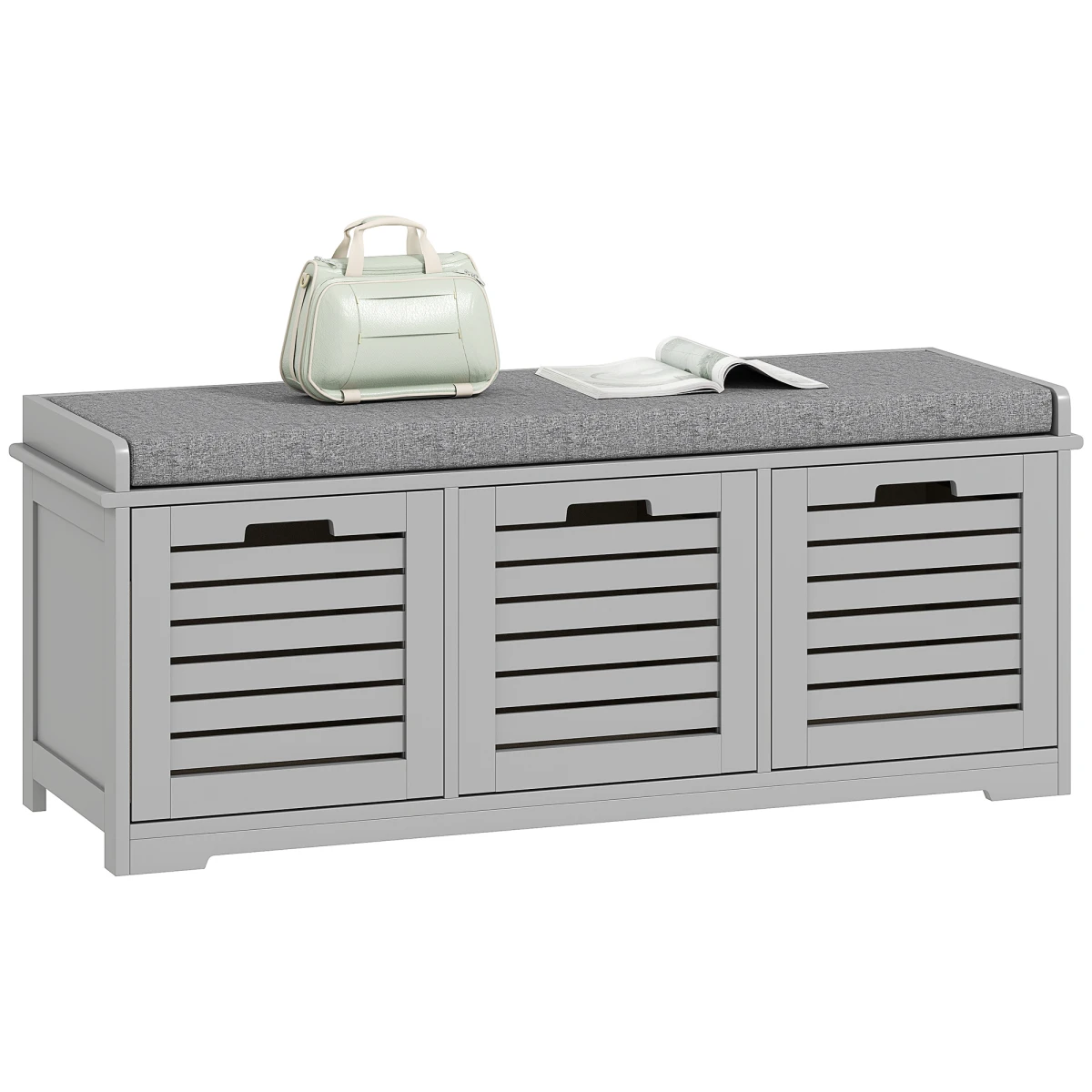 HOMCOM Shoe Storage Bench Medium Cushioned Top Slatted Doors Entryway Organizer For Shoes by HOMCOM