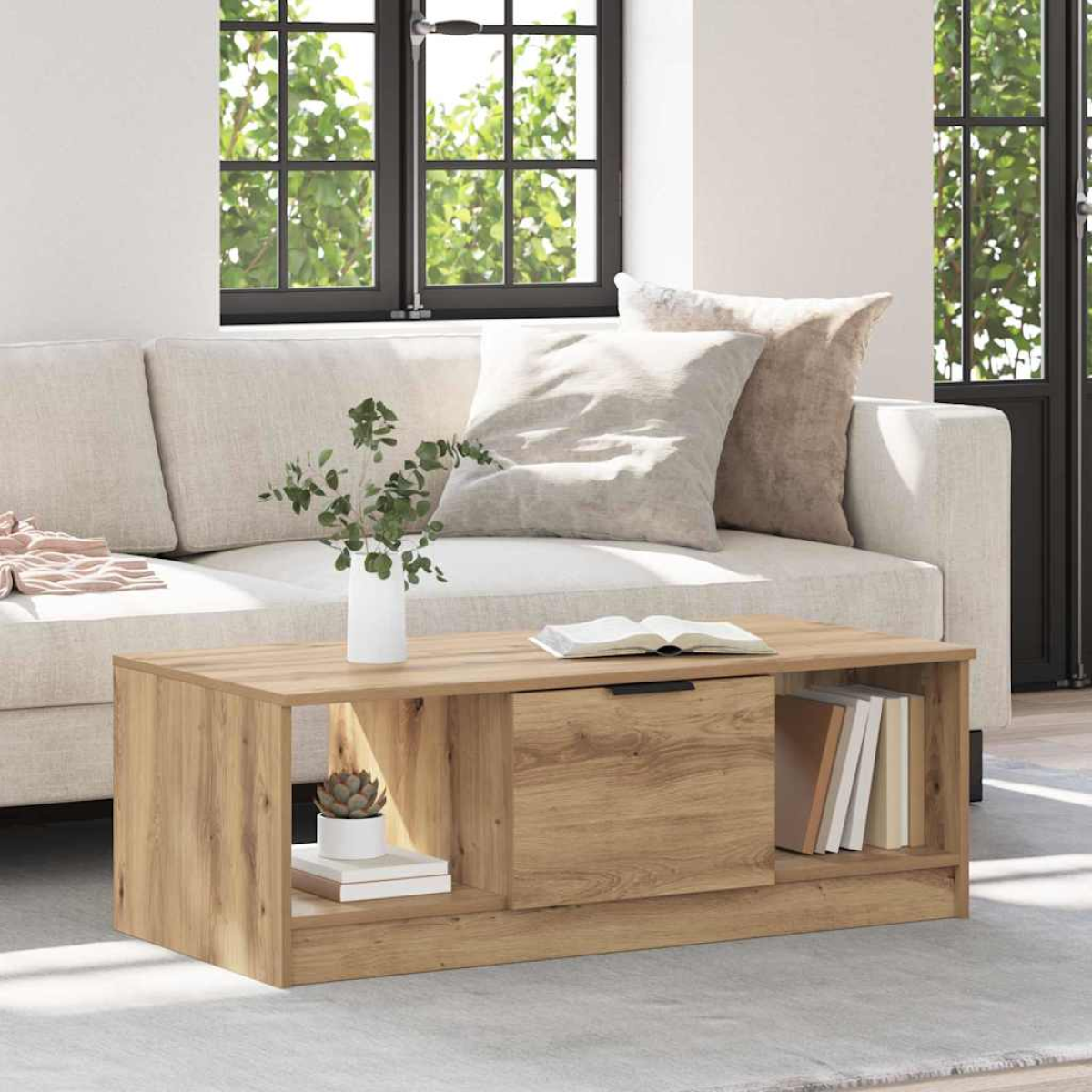 vidaXL VidaXL Coffee Table 102x50x36 cm Three-Compartment Storage Smoked Oak Living Room Decor - Coffee Table