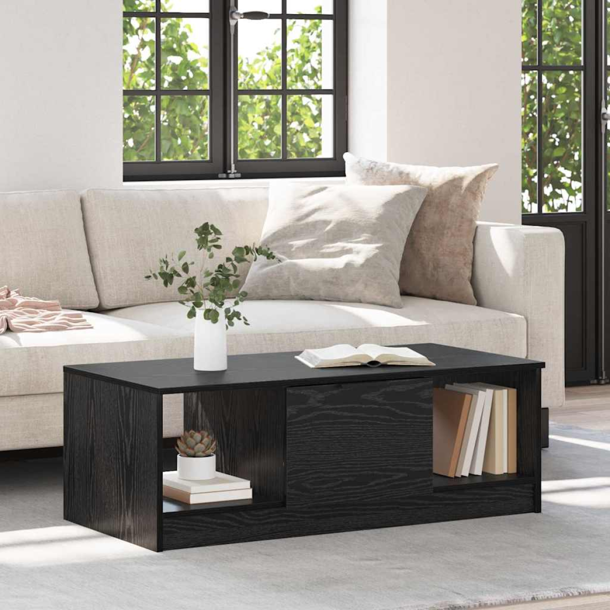 vidaXL VidaXL Coffee Table 102x50x36 cm Three-Compartment Storage Smoked Oak Living Room Decor - Coffee Table