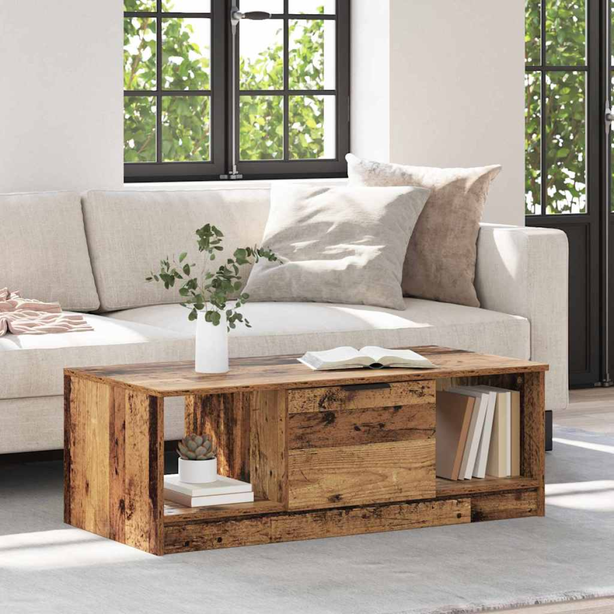vidaXL VidaXL Coffee Table 102x50x36 cm Three-Compartment Storage Smoked Oak Living Room Decor - Coffee Table
