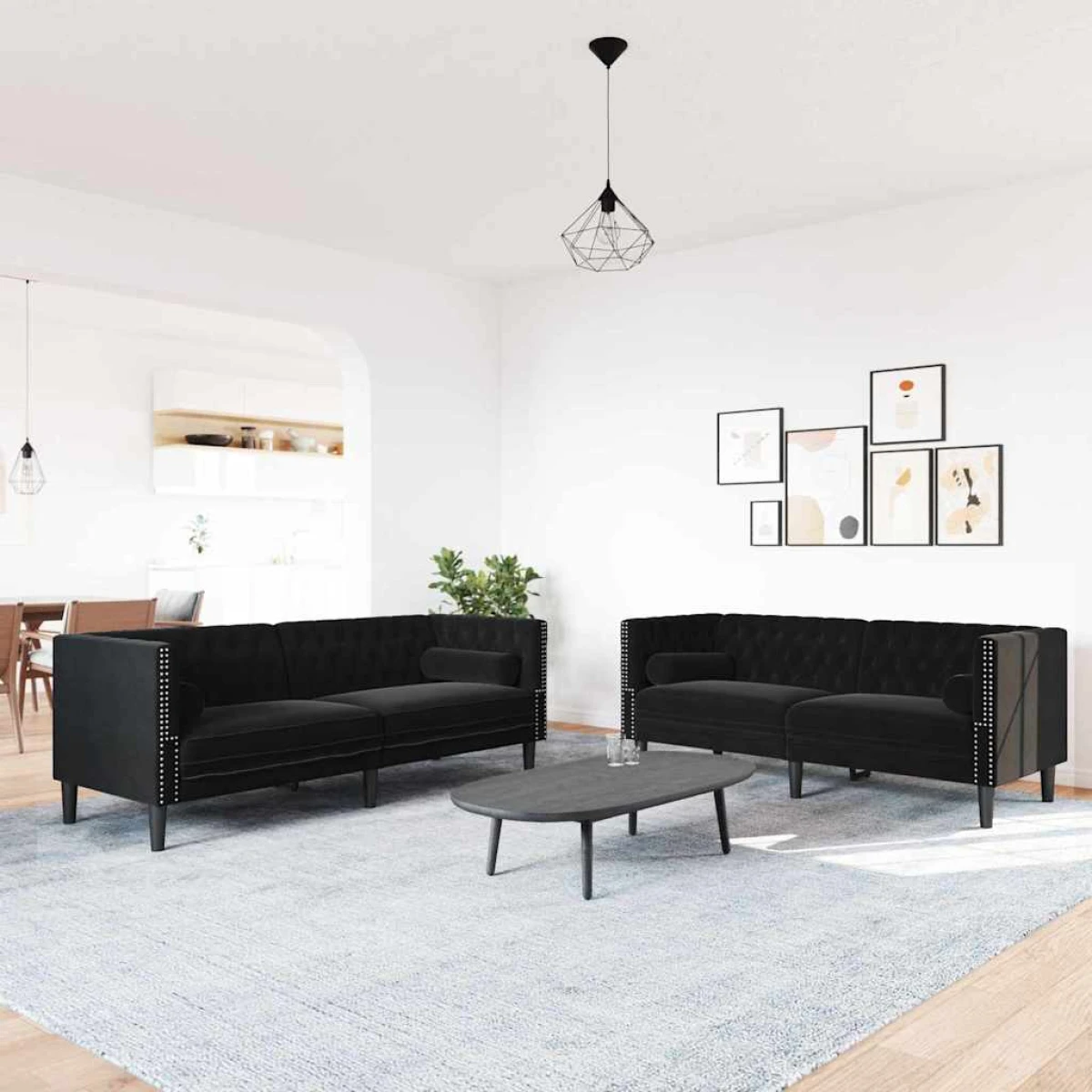 Lux Velvet Two-Piece Sofa Set Light Grey With Tufted Upholstery For Living Room Decor by vidaXL