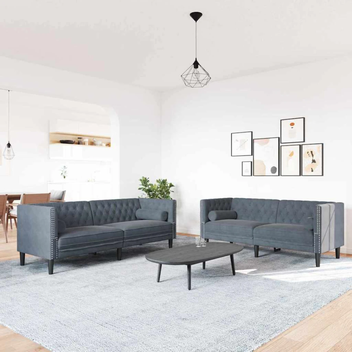 Lux Velvet Two-Piece Sofa Set Light Grey With Tufted Upholstery For Living Room Decor by vidaXL
