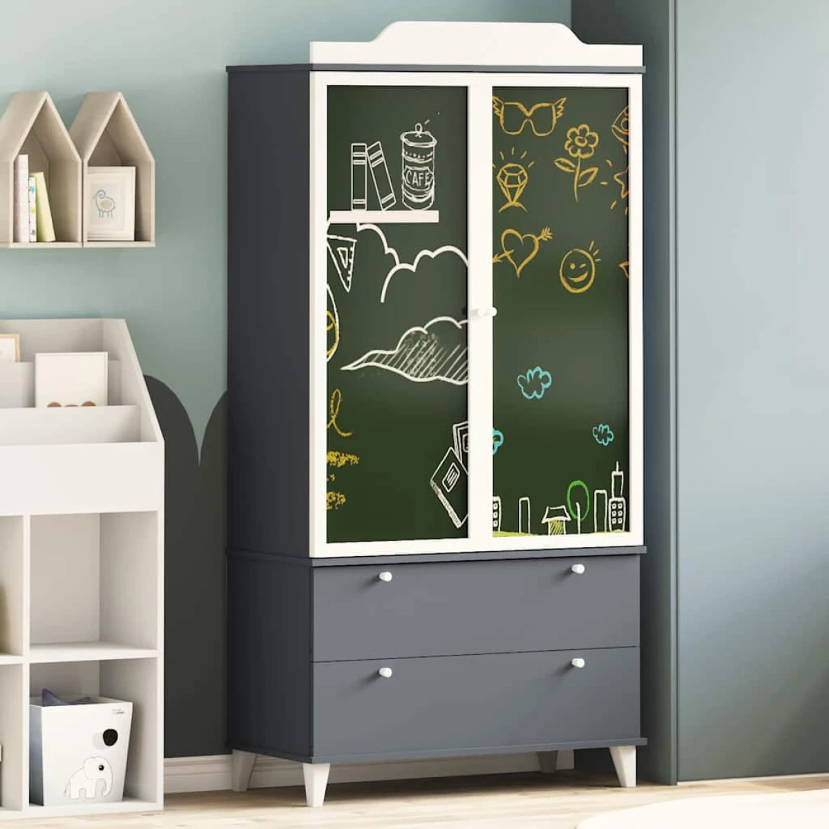 vidaXL Chalkboard Wardrobe Drawer Kids by vidaXL