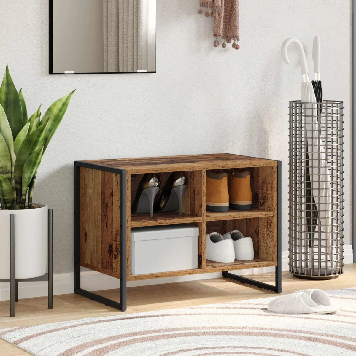 VidaXL Shoe Cabinet 100 x 35 x 44 cm Industrial Black Oak Engineered Wood Indoor Use by vidaXL