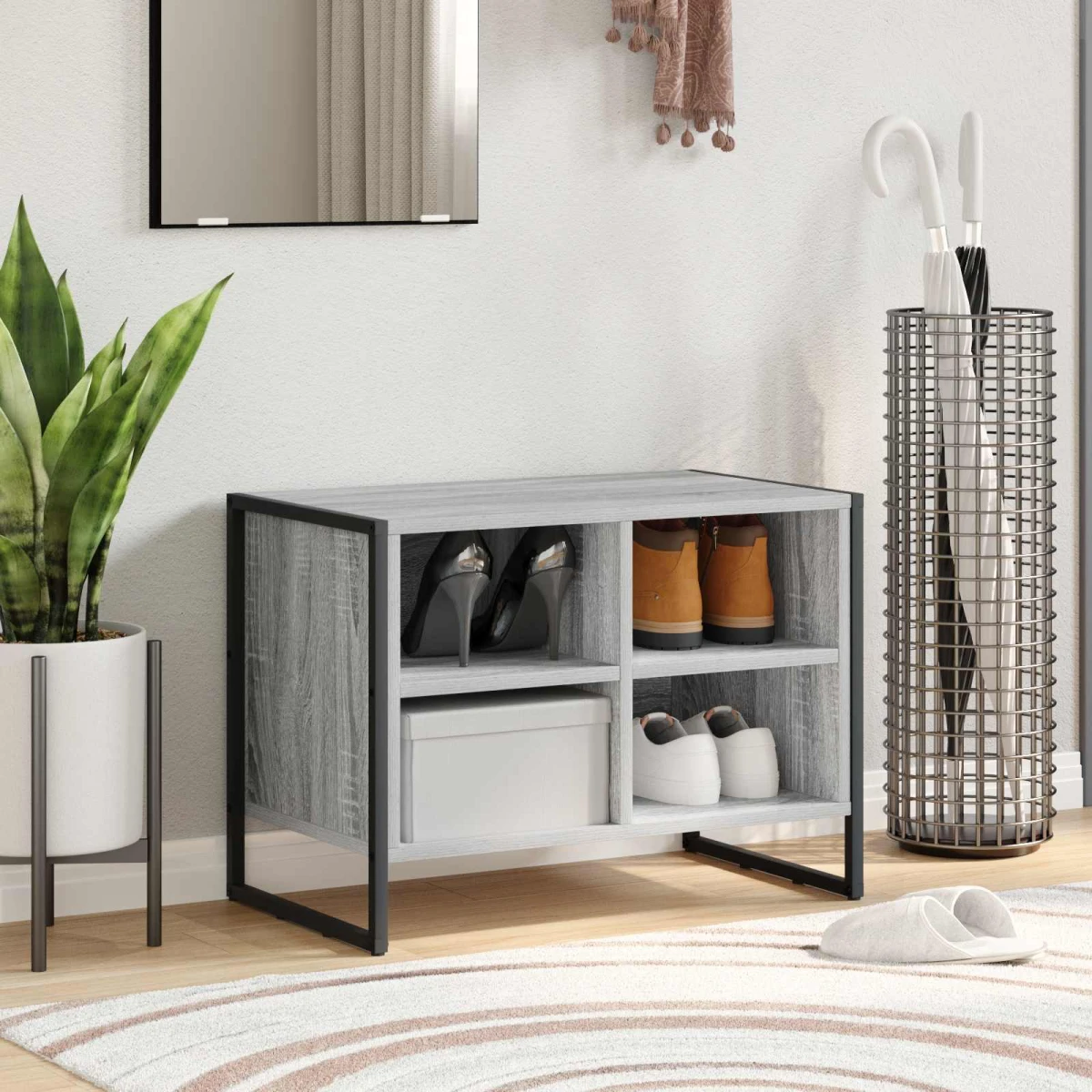 VidaXL Shoe Cabinet 100 x 35 x 44 cm Industrial Black Oak Engineered Wood Indoor Use by vidaXL