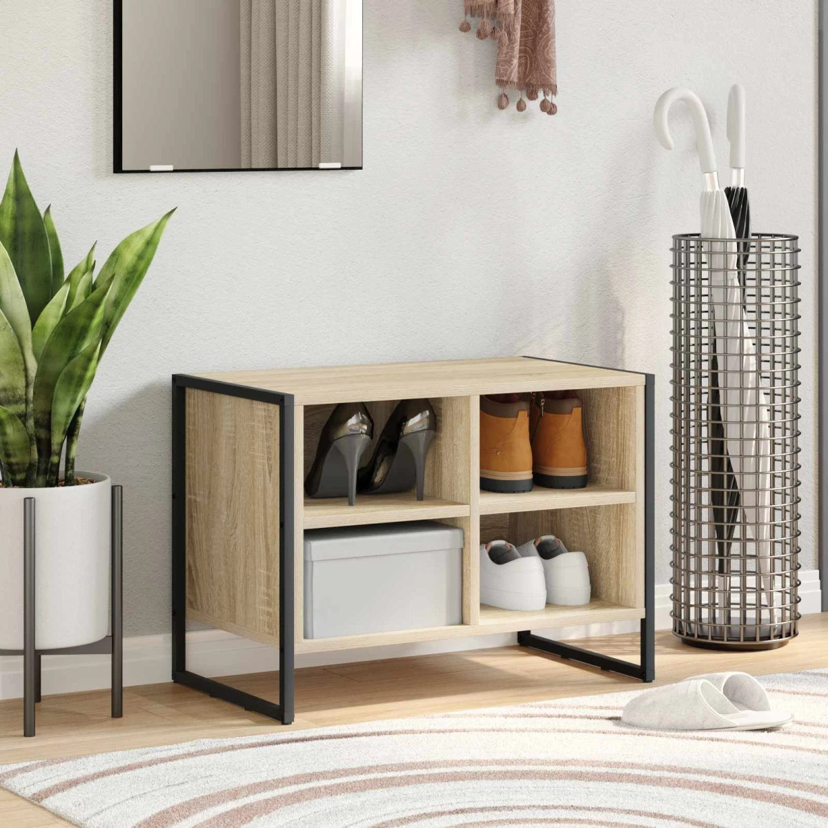 VidaXL Shoe Cabinet 100 x 35 x 44 cm Industrial Black Oak Engineered Wood Indoor Use by vidaXL