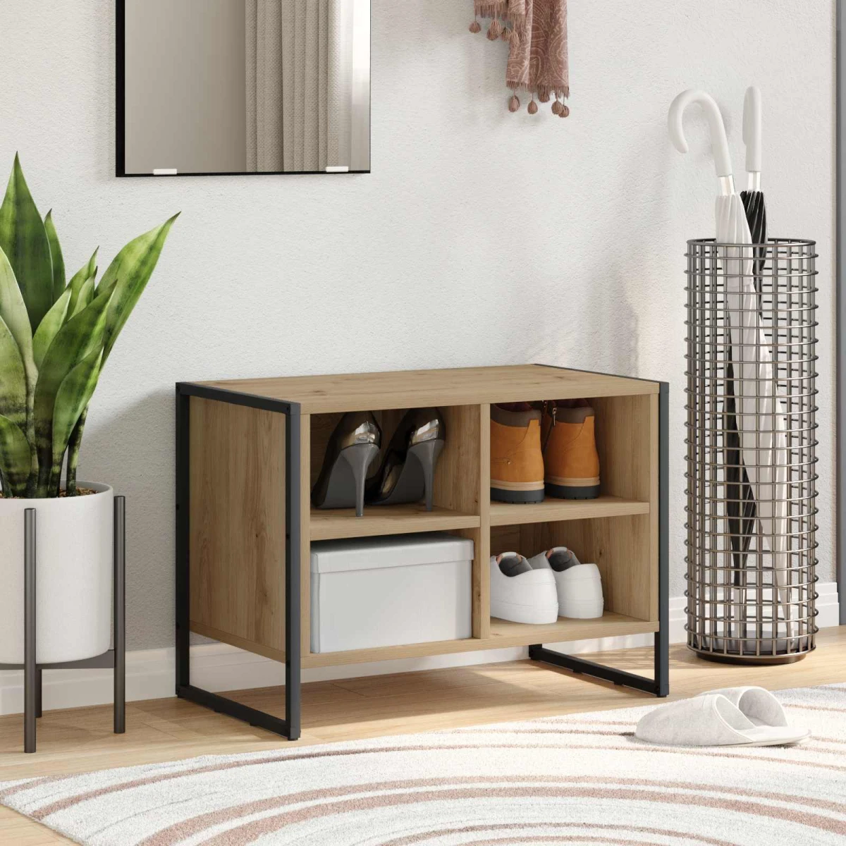 VidaXL Shoe Cabinet 100 x 35 x 44 cm Industrial Black Oak Engineered Wood Indoor Use by vidaXL