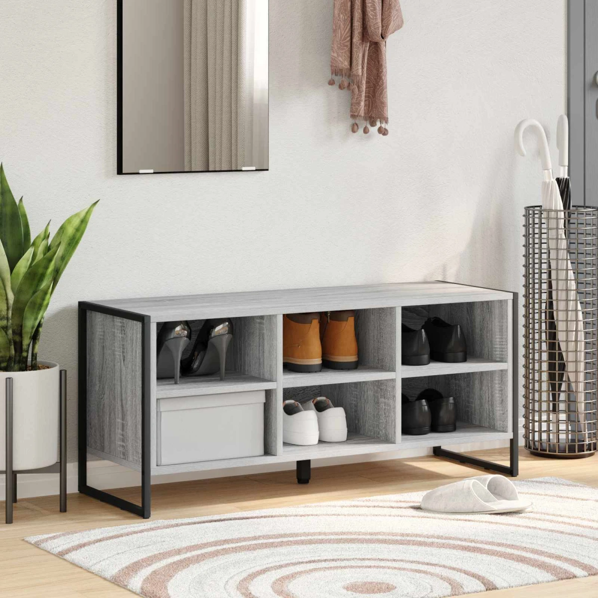 VidaXL Shoe Cabinet 100 x 35 x 44 cm Industrial Black Oak Engineered Wood Indoor Use by vidaXL