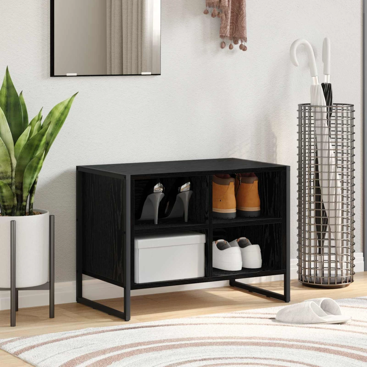 VidaXL Shoe Cabinet 100 x 35 x 44 cm Industrial Black Oak Engineered Wood Indoor Use by vidaXL