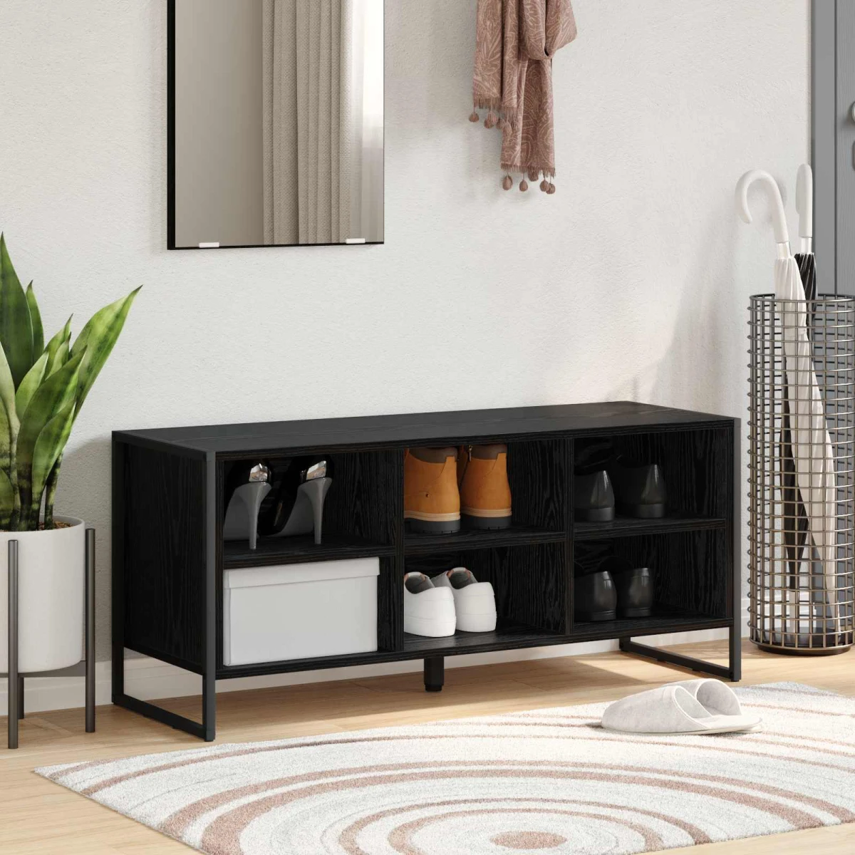 VidaXL Shoe Cabinet 100 x 35 x 44 cm Industrial Black Oak Engineered Wood Indoor Use by vidaXL