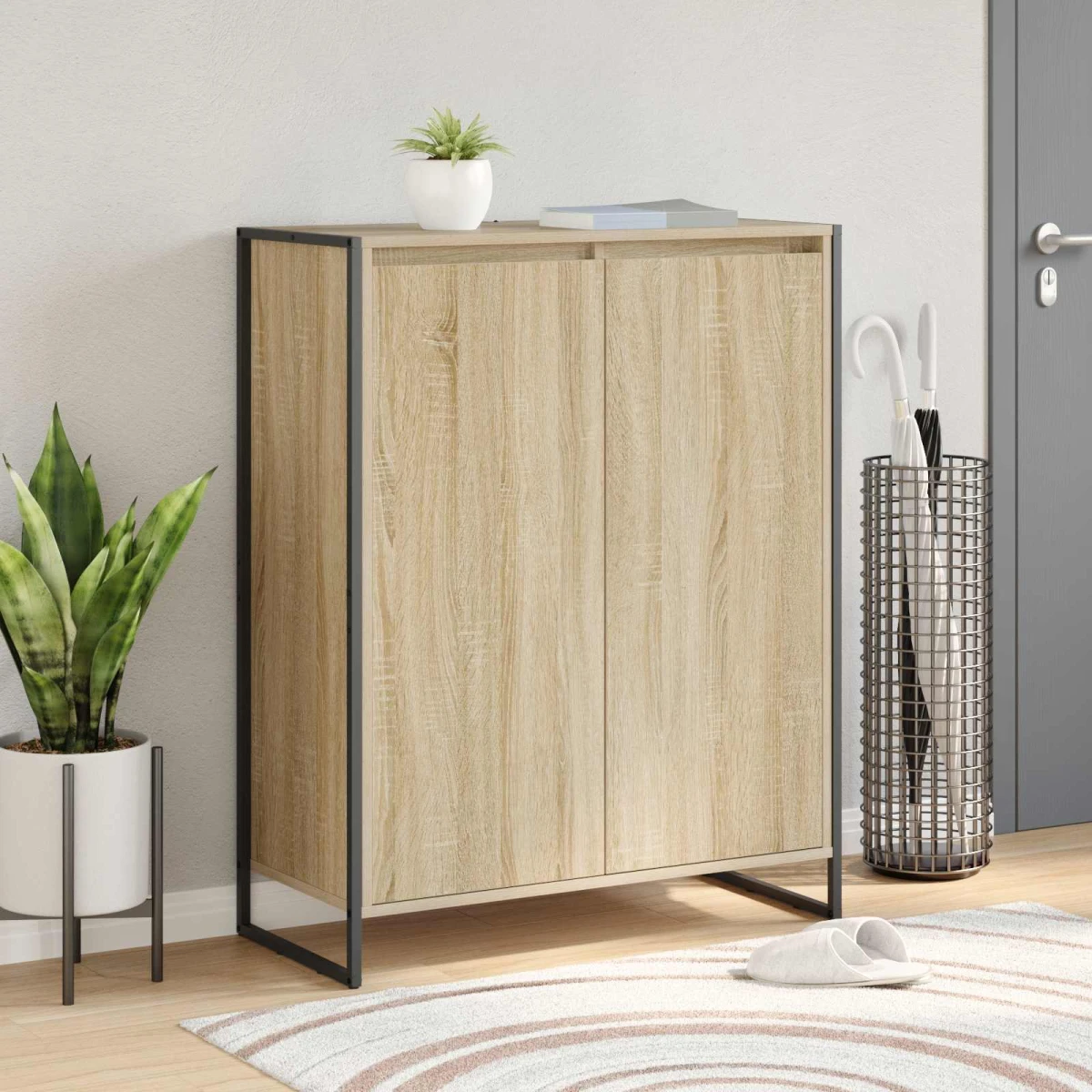 vidaXL vidaXL Shoe Cabinet Black Oak 79 x 36 x 100 cm Engineered Wood -