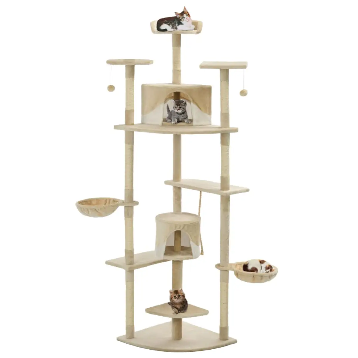 vidaXL vidaXL Cat Tree with Sisal Scratching Posts 203 cm Beige and White - Cat Tree