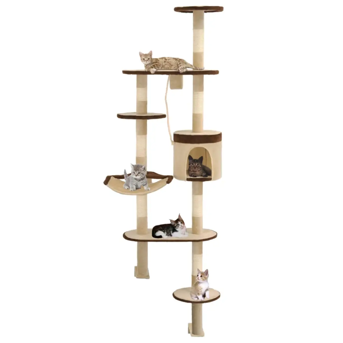 vidaXL vidaXL Cat Tree with Sisal Scratching Posts Wall Mounted 194 cm Beige - Cat Tree