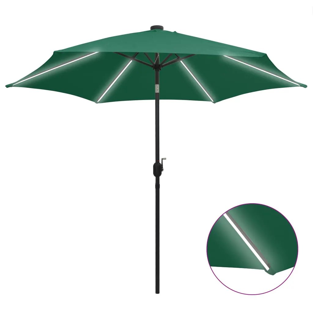 vidaXL vidaXL Garden Parasol with LED Lights and Aluminium Pole 300 cm Green - Parasol
