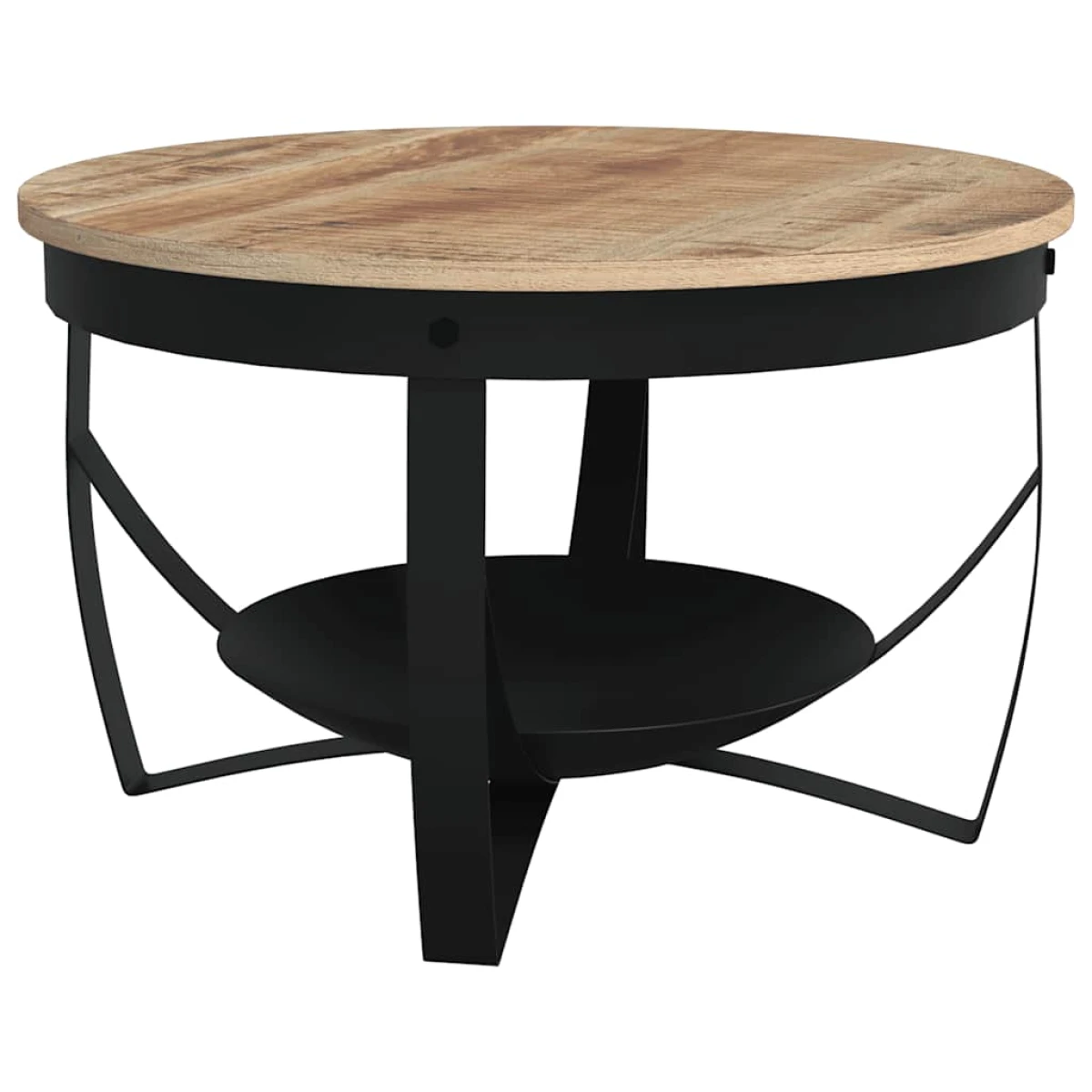 vidaXL VidaXL Coffee Table Dia 68 cm x H 43 cm Rough Mango Wood Top Industrial Iron Base Living Room Decor - Coffee Table