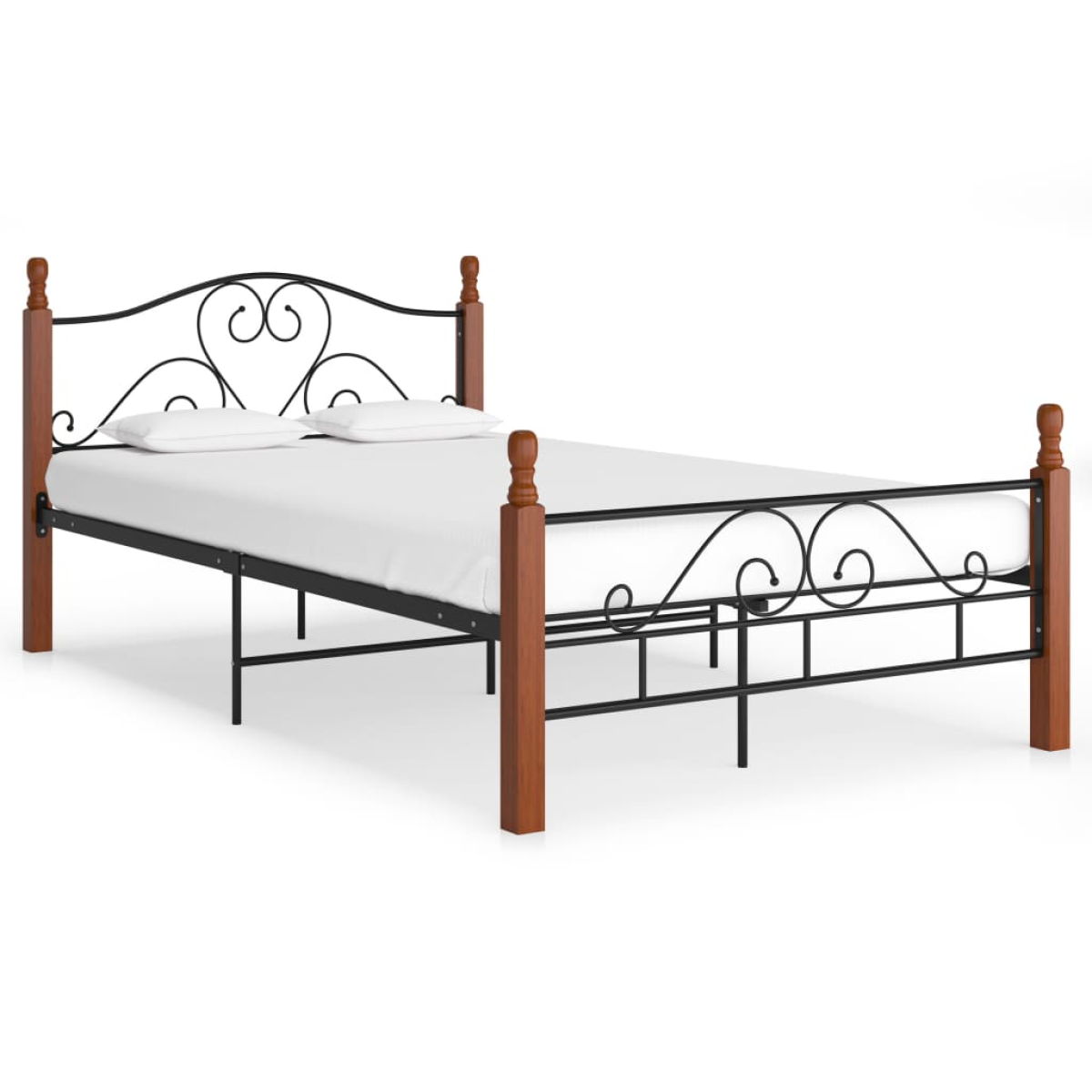 vidaXL Bed Frame | Black and natural oak | Powder-coated metal, solid oak wood - from vidaXL