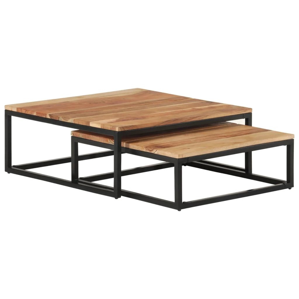 vidaXL vidaXL Nesting Coffee Tables Two-Piece Solid Mango Wood With Industrial Frame For Living Rooms - Coffee Table