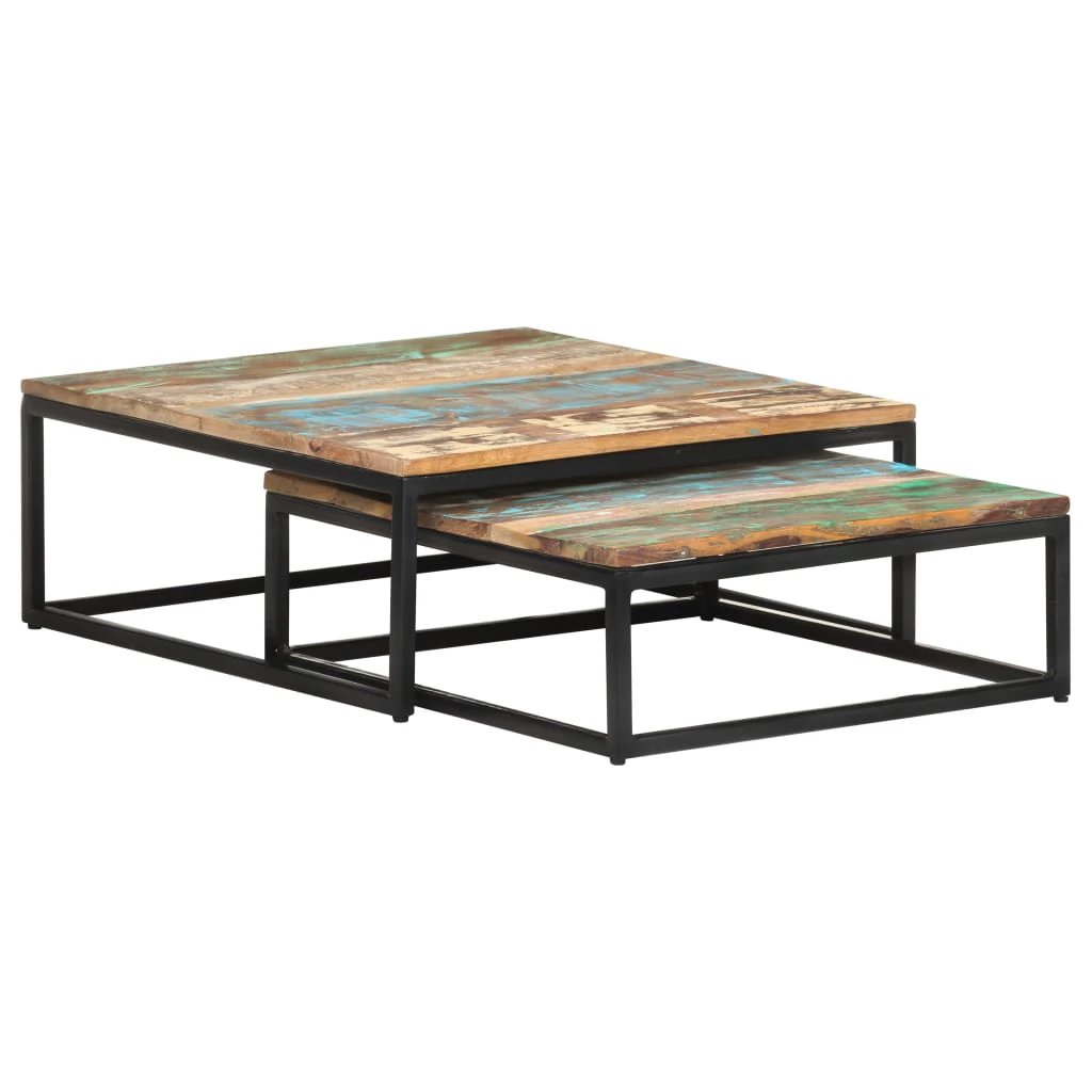 vidaXL vidaXL Nesting Coffee Tables Two-Piece Solid Mango Wood With Industrial Frame For Living Rooms - Coffee Table