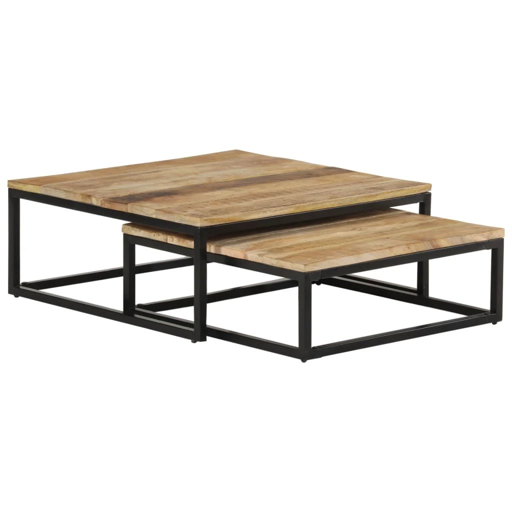 vidaXL vidaXL Nesting Coffee Tables Two-Piece Solid Mango Wood With Industrial Frame For Living Rooms - Coffee Table