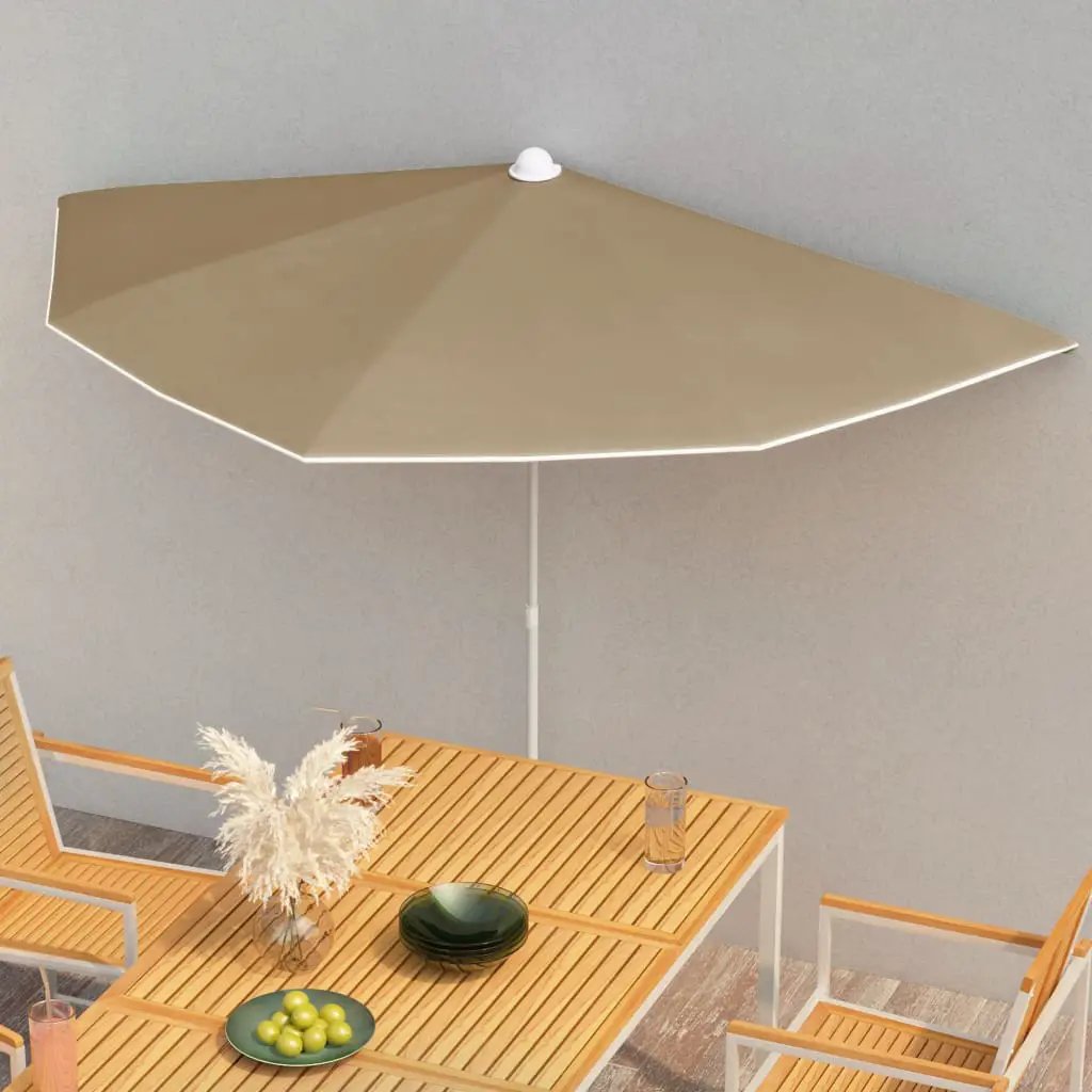 vidaXL vidaXL Garden Half Parasol with Pole 180x90 cm Sand - Parasol