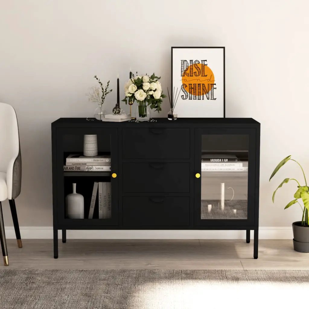 vidaXL vidaXL Sideboard Black 105x35x70 cm Steel and Tempered Glass - Sideboard