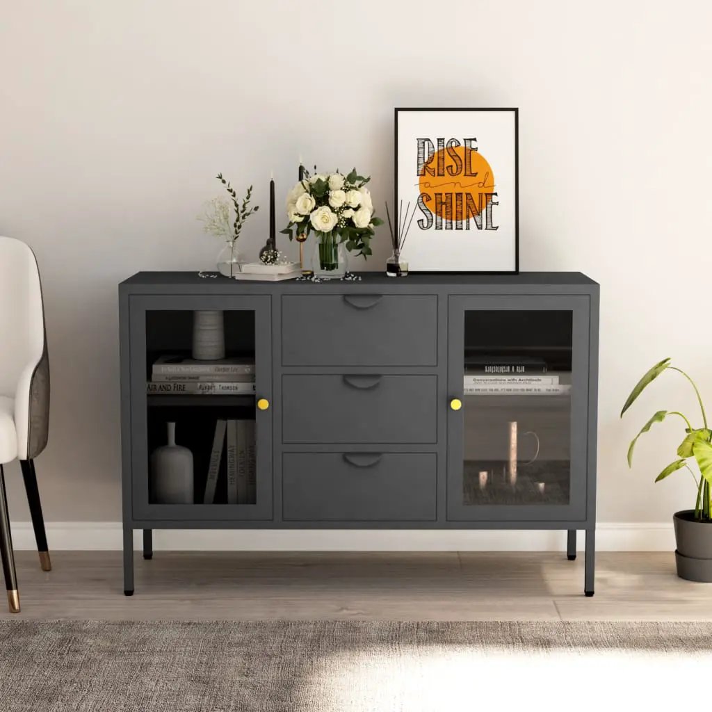 vidaXL vidaXL Sideboard Black 105x35x70 cm Steel and Tempered Glass - Sideboard