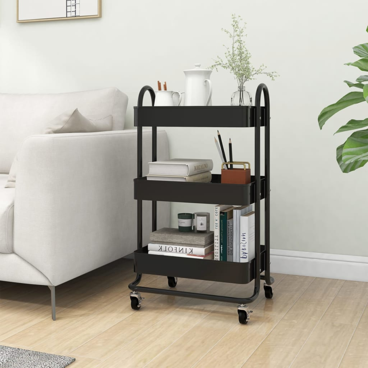 vidaXL 3-Tier Trolley Black 43x34x79 cm Steel - from vidaXL