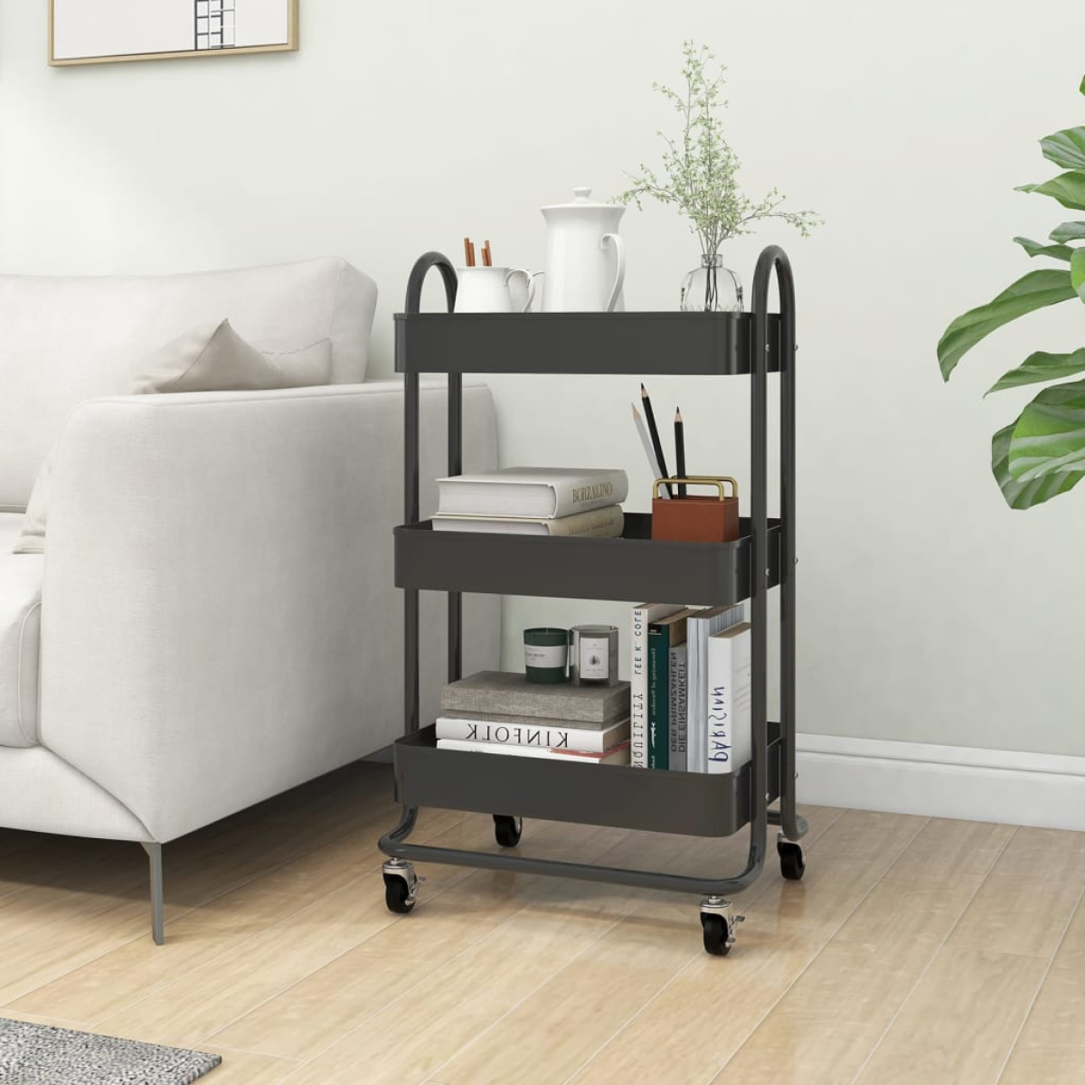 vidaXL 3-Tier Trolley Black 43x34x79 cm Steel - from vidaXL