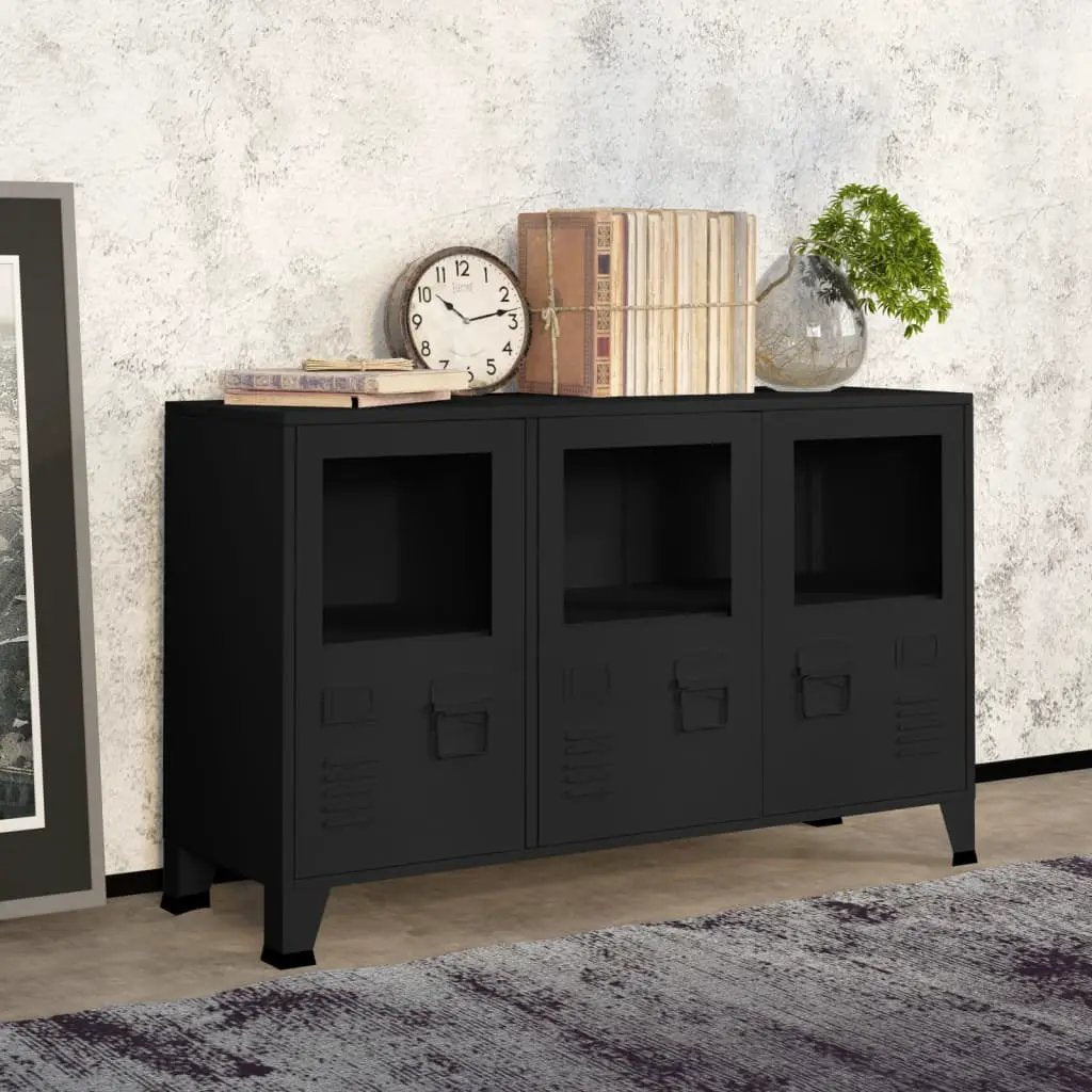 vidaXL vidaXL Industrial Sideboard Black 105x35x62 cm Metal and Glass - Sideboard