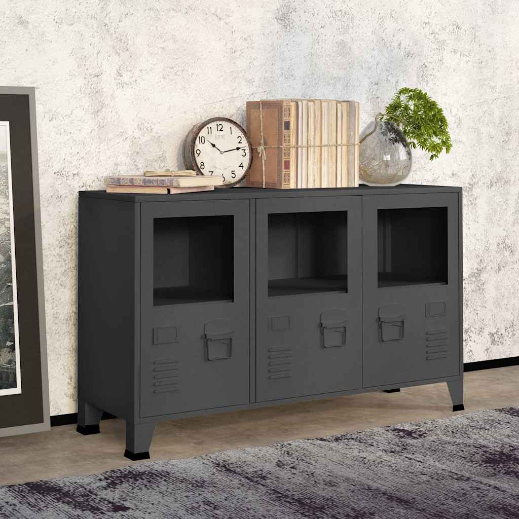 vidaXL vidaXL Industrial Sideboard Black 105x35x62 cm Metal and Glass - Sideboard