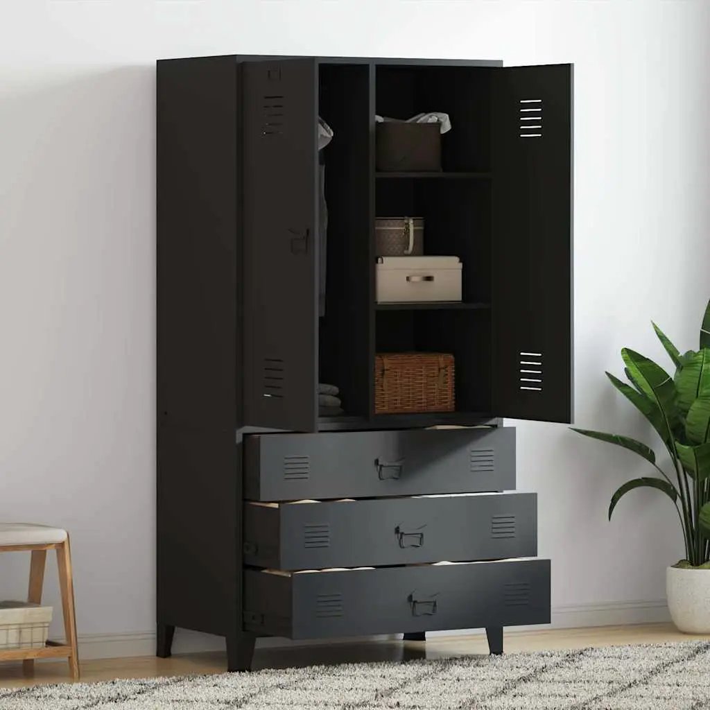 vidaXL vidaXL Industrial Wardrobe Black 90x50x180 cm Metal - Wardrobe