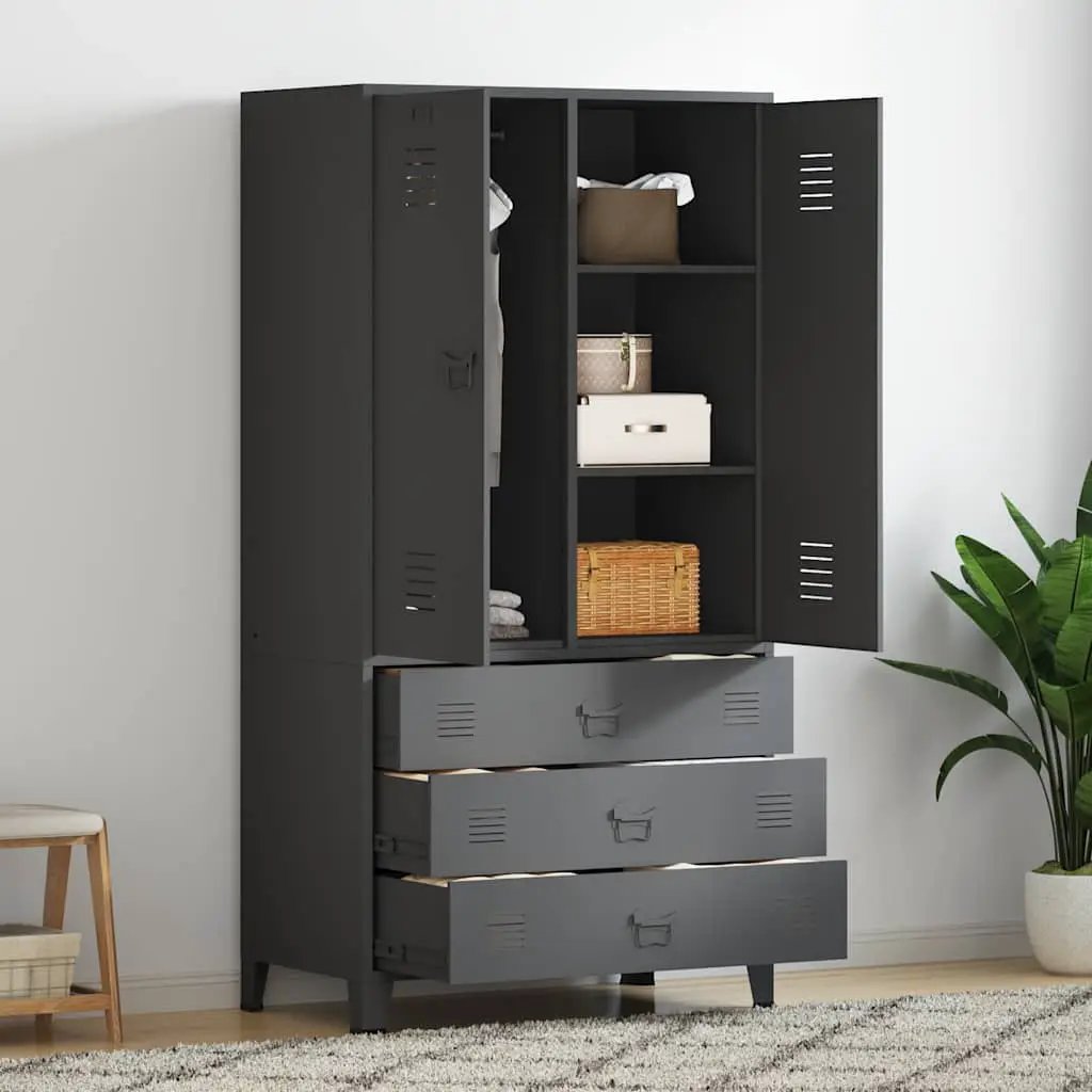 vidaXL vidaXL Industrial Wardrobe Black 90x50x180 cm Metal - Wardrobe