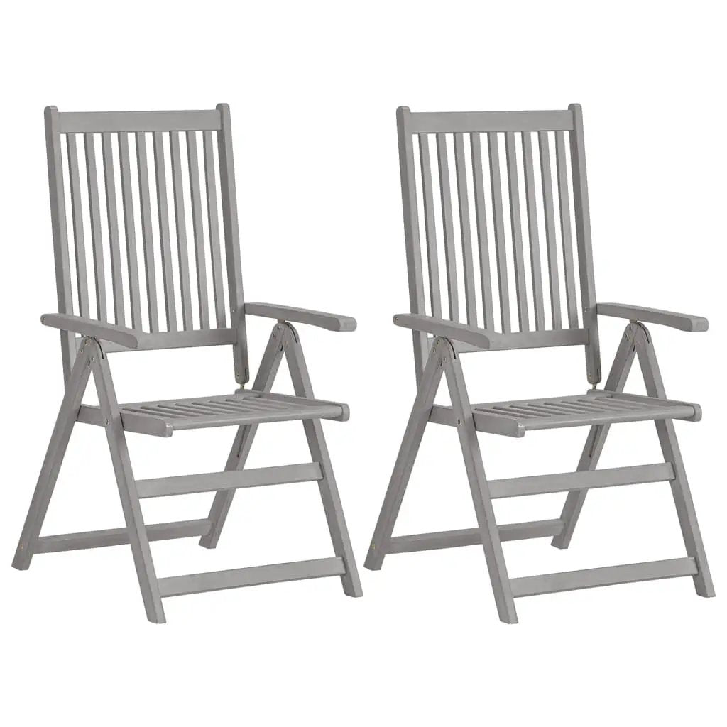 vidaXL vidaXL Garden Reclining Chairs 2 pcs Grey Solid Acacia Wood - Folding Chairs
