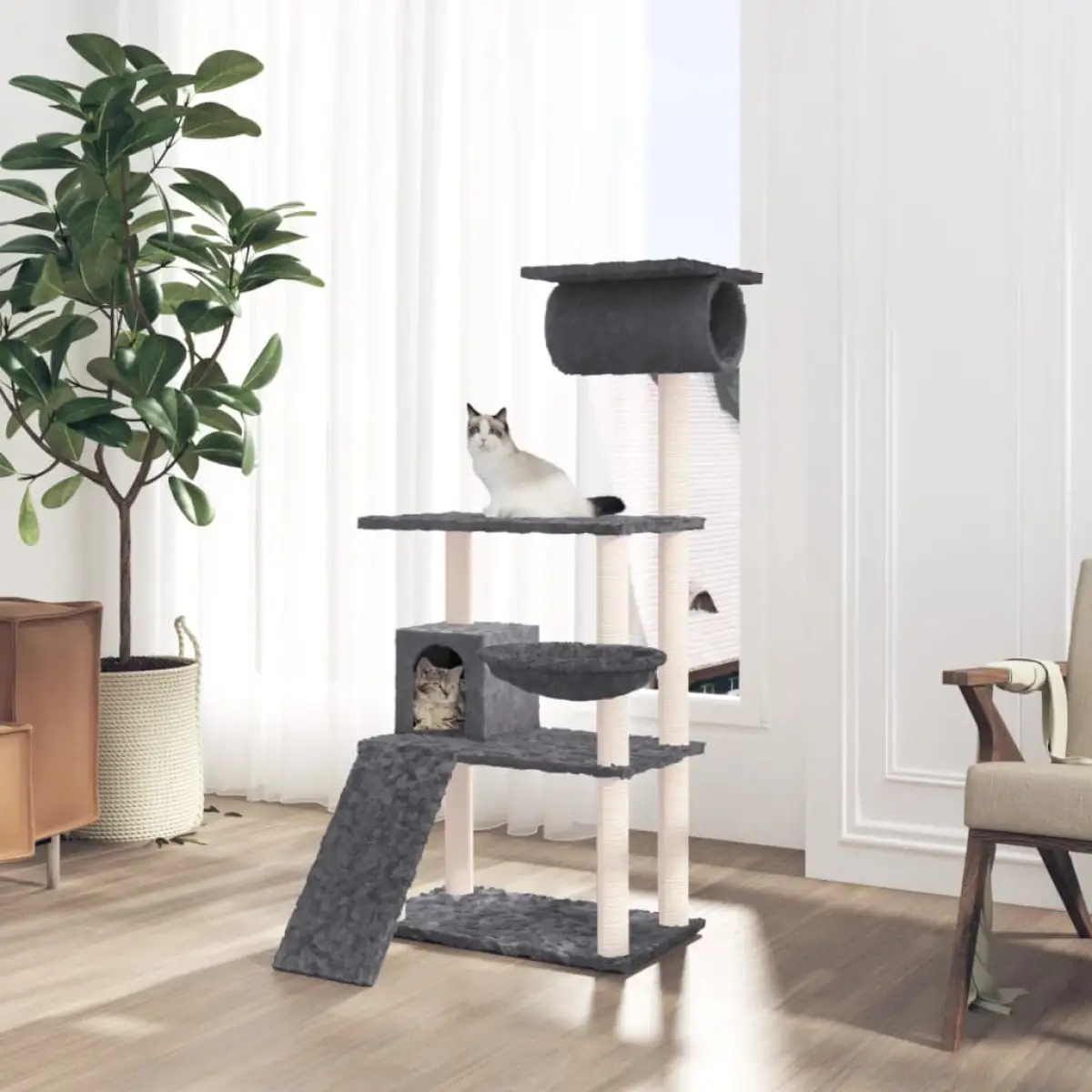 vidaXL vidaXL Cat Tree with Sisal Scratching Posts Light Grey 131 cm - Cat Tree