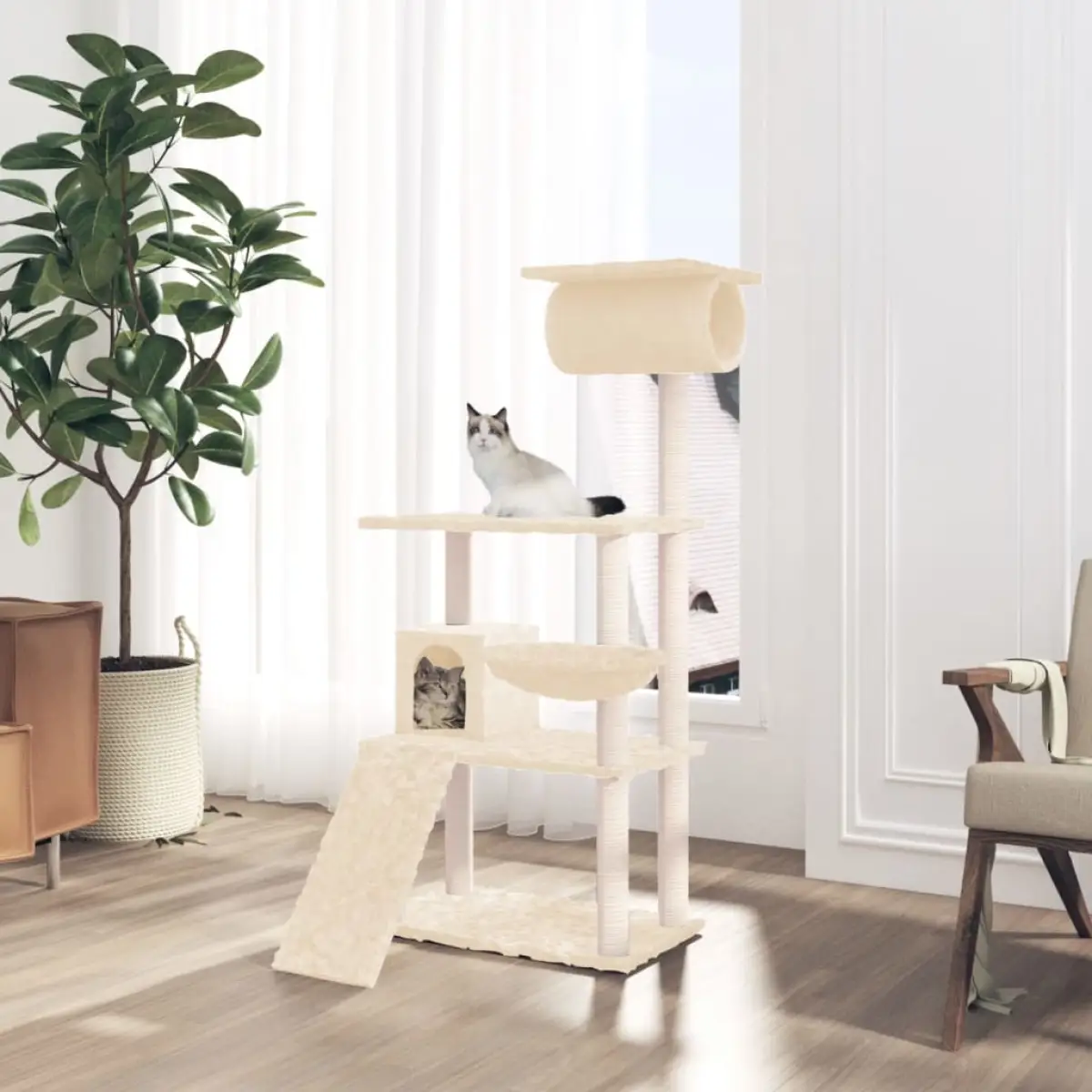 vidaXL vidaXL Cat Tree with Sisal Scratching Posts Light Grey 131 cm - Cat Tree