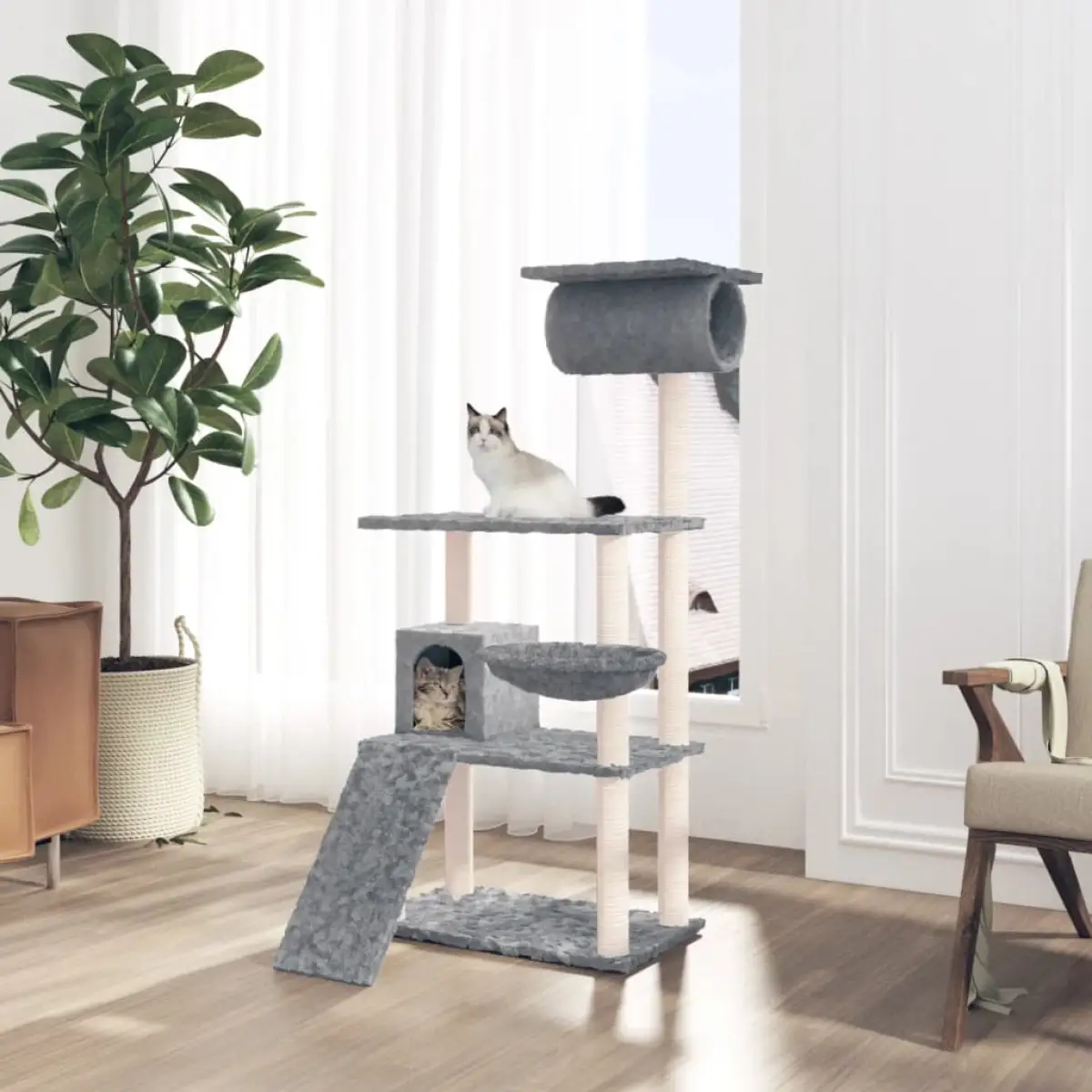 vidaXL vidaXL Cat Tree with Sisal Scratching Posts Light Grey 131 cm - Cat Tree