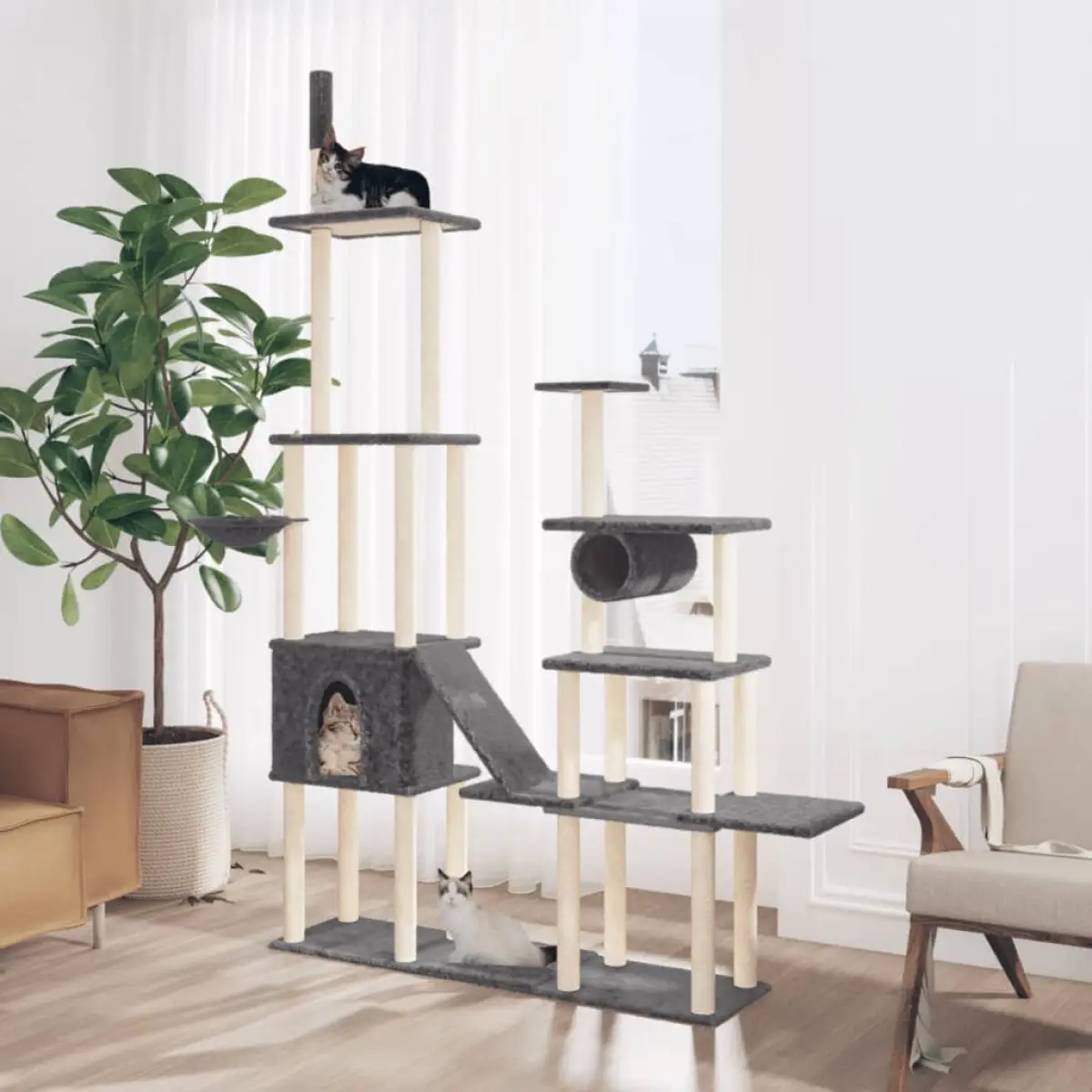 vidaXL vidaXL Cat Tree with Sisal Scratching Posts Cream 279 cm - Cat Tree