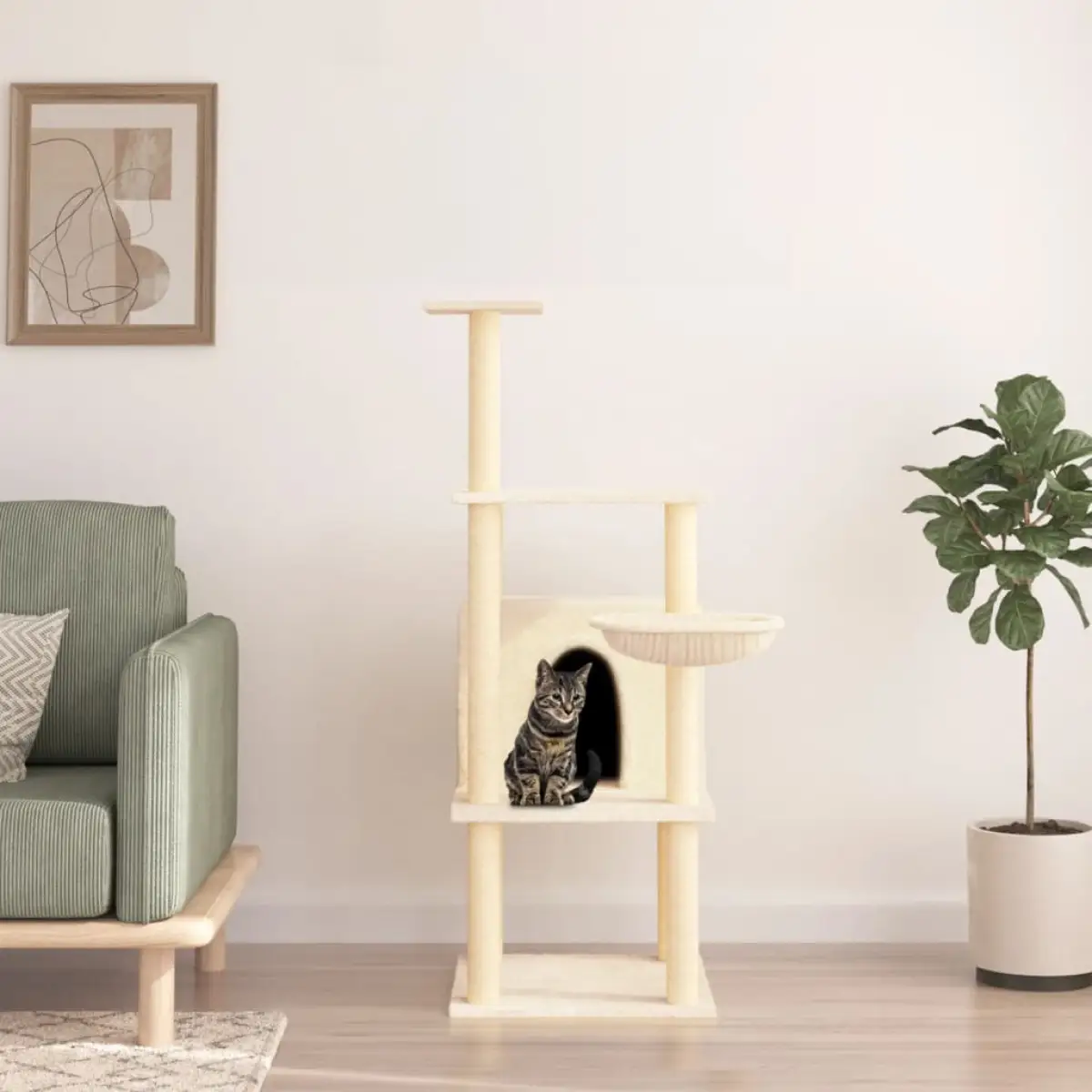 vidaXL vidaXL Cat Tree with Sisal Scratching Posts Cream 132 cm - Cat Tree