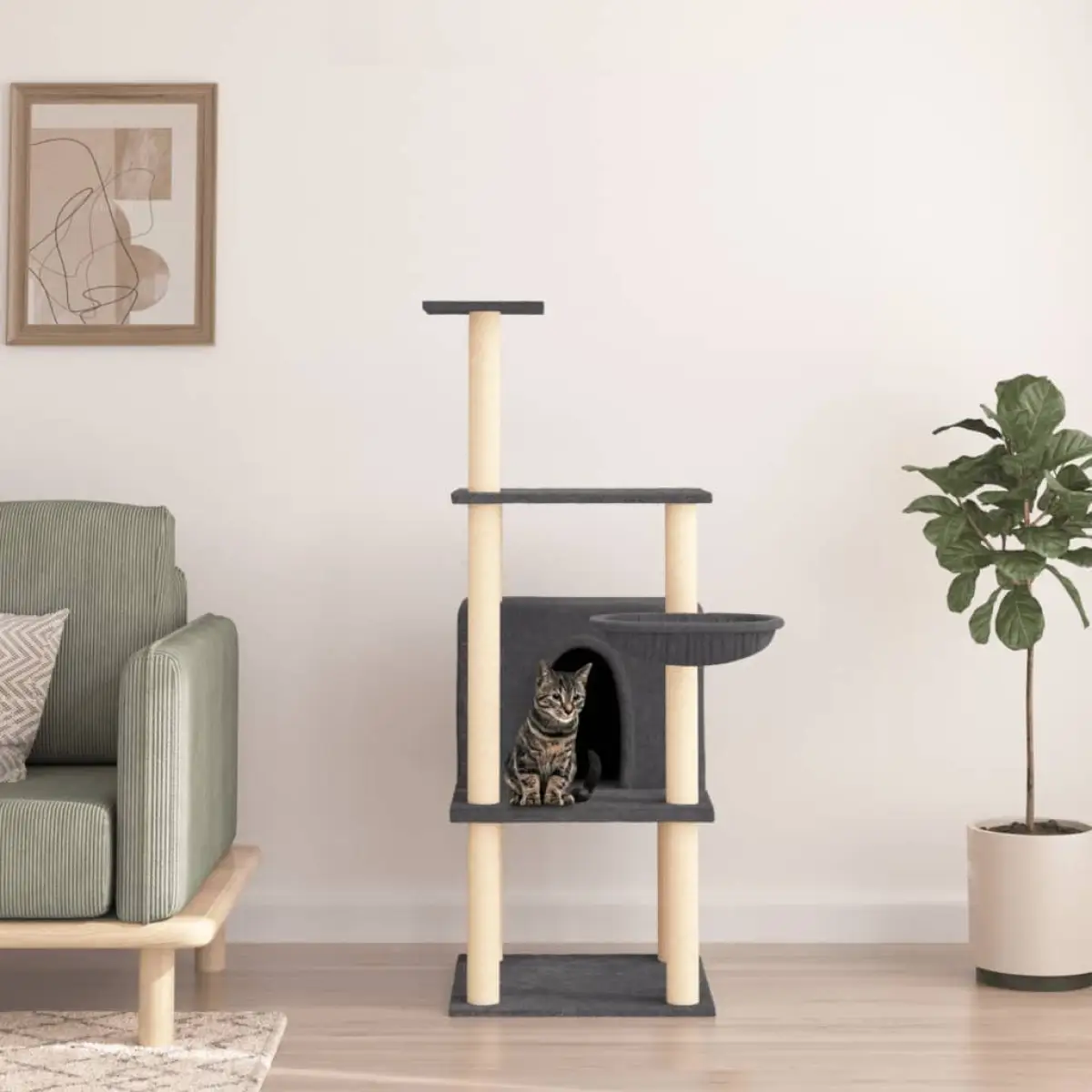 vidaXL vidaXL Cat Tree with Sisal Scratching Posts Cream 132 cm - Cat Tree