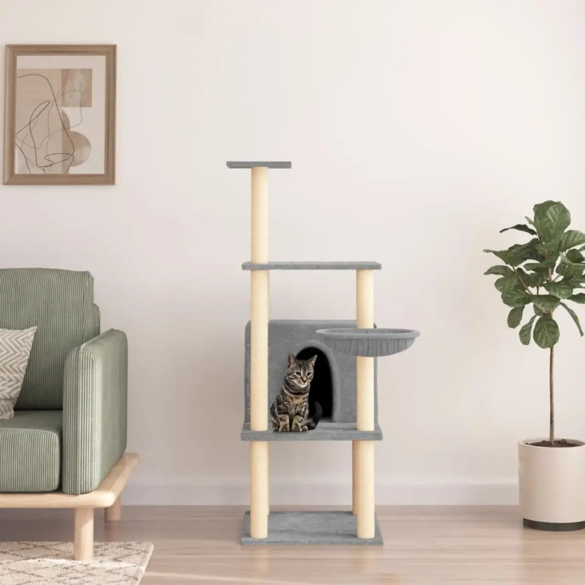 vidaXL vidaXL Cat Tree with Sisal Scratching Posts Cream 132 cm - Cat Tree