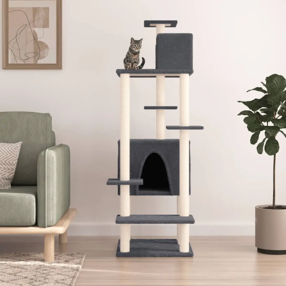 vidaXL vidaXL Cat Tree with Sisal Scratching Posts Cream 154 cm - Cat Tree