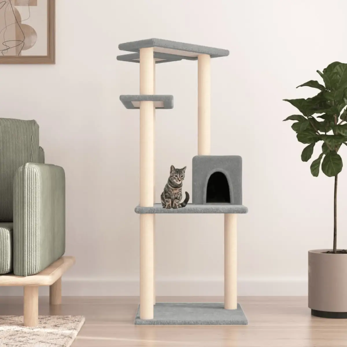 vidaXL vidaXL Cat Tree with Sisal Scratching Posts Cream 123 cm - Cat Tree