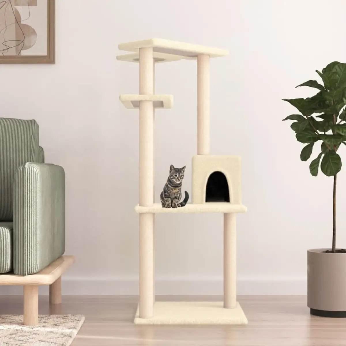 vidaXL vidaXL Cat Tree with Sisal Scratching Posts Cream 123 cm - Cat Tree