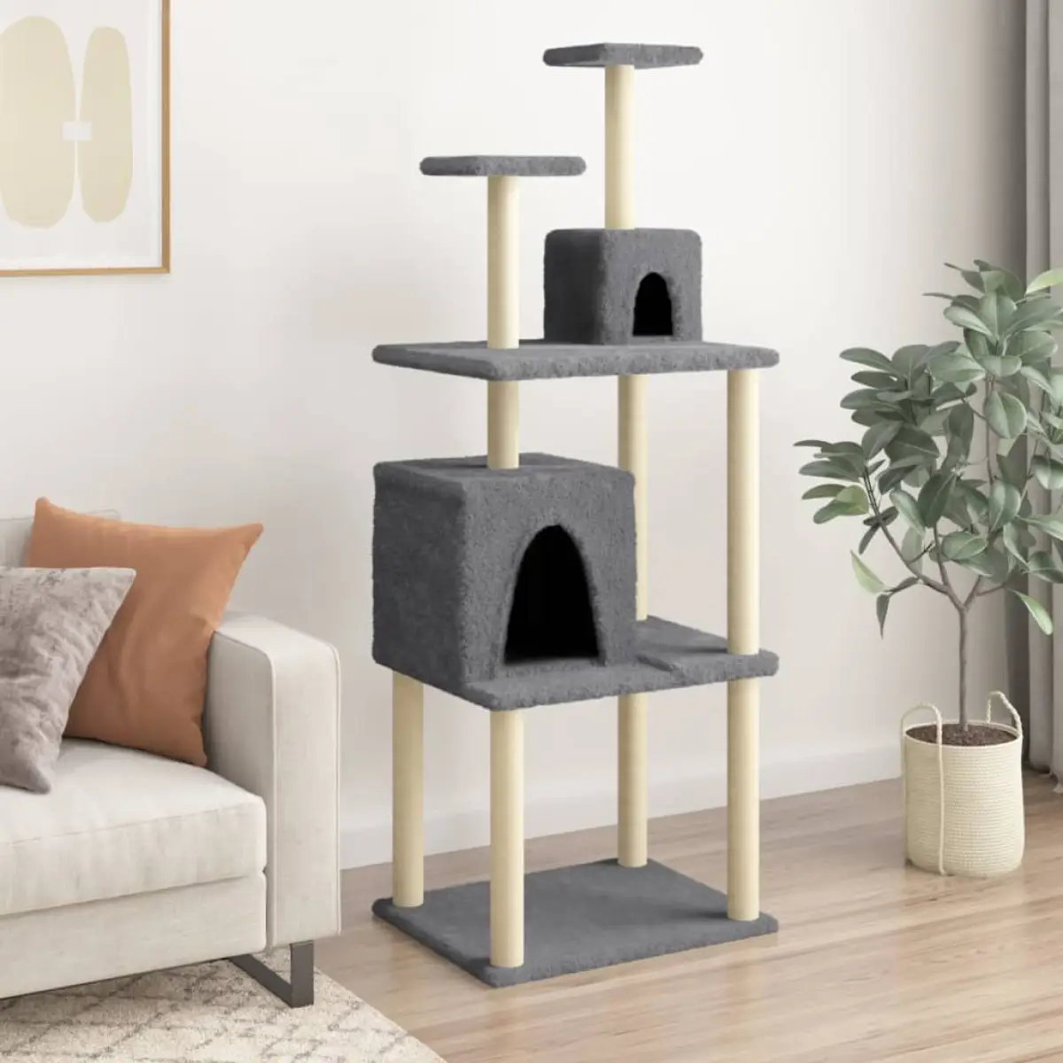 vidaXL vidaXL Cat Tree with Sisal Scratching Posts Cream 167 cm - Cat Tree