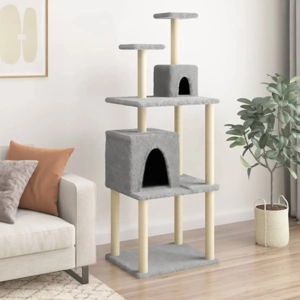vidaXL vidaXL Cat Tree with Sisal Scratching Posts Cream 167 cm - Cat Tree