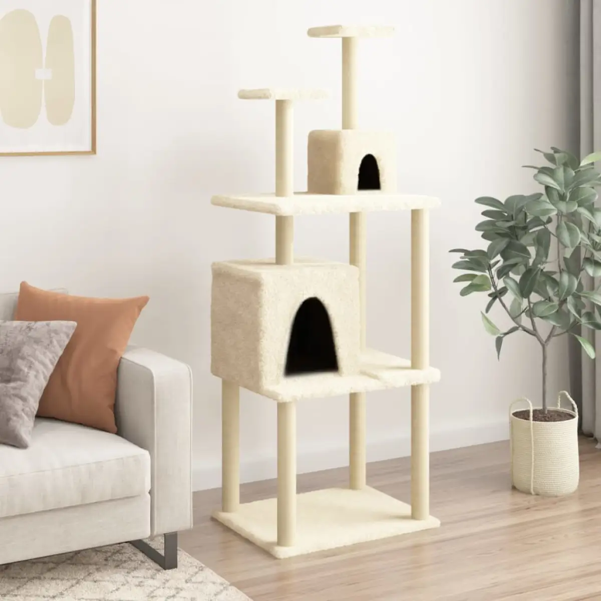 vidaXL vidaXL Cat Tree with Sisal Scratching Posts Cream 167 cm - Cat Tree