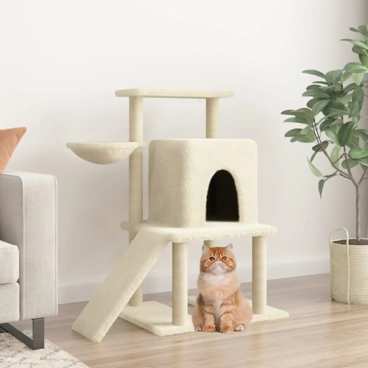 vidaXL vidaXL Cat Tree with Sisal Scratching Posts Cream 96.5 cm - Cat Tree